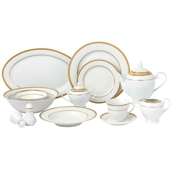 Lorenzo Import 57 Piece Border Porcelain Dinnerware Set, Gold - Service for 8 Josephine Josephine-57